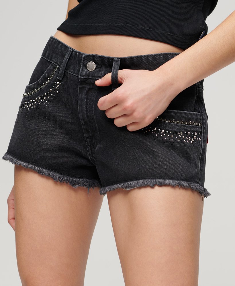 denim shorts met strasssteentjes in wisconsin washed black