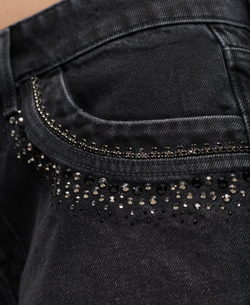 denim shorts met strasssteentjes in wisconsin washed black