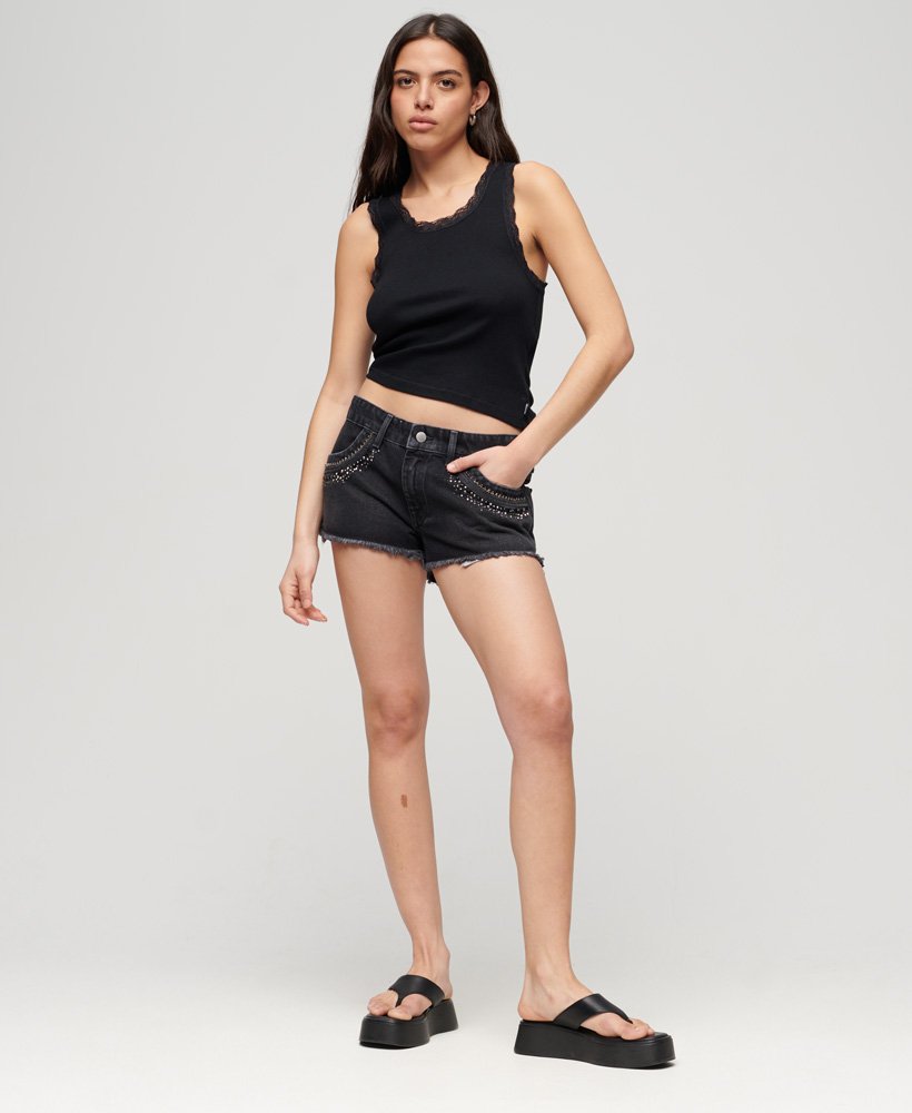 denim shorts met strasssteentjes in wisconsin washed black