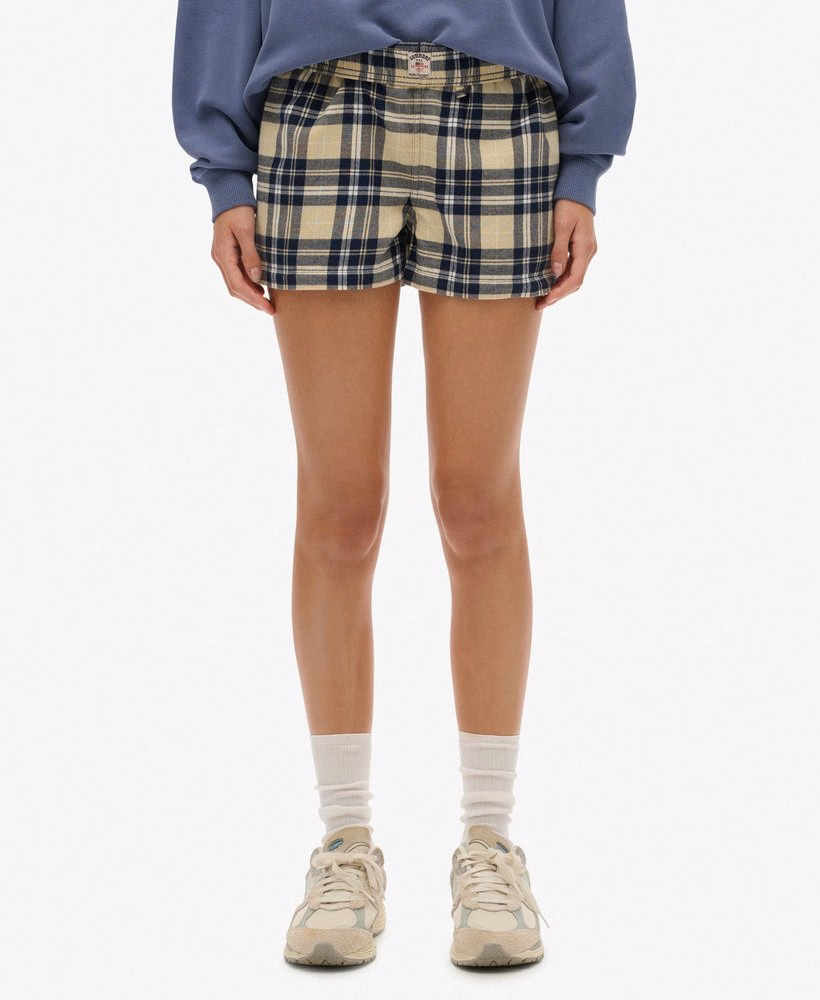 Katoenen geruite elastische shorts