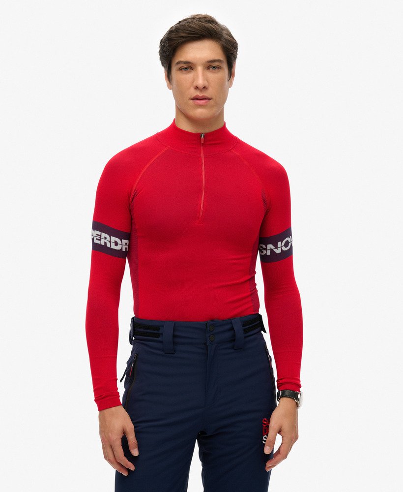 naadloze baselayer top met 14 rits in wandelrood