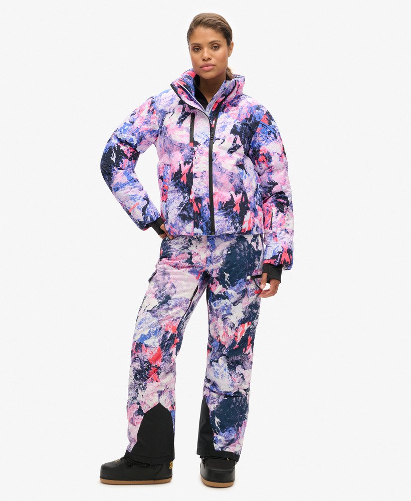 ski boxy puffer jacket in mountain mesh purple