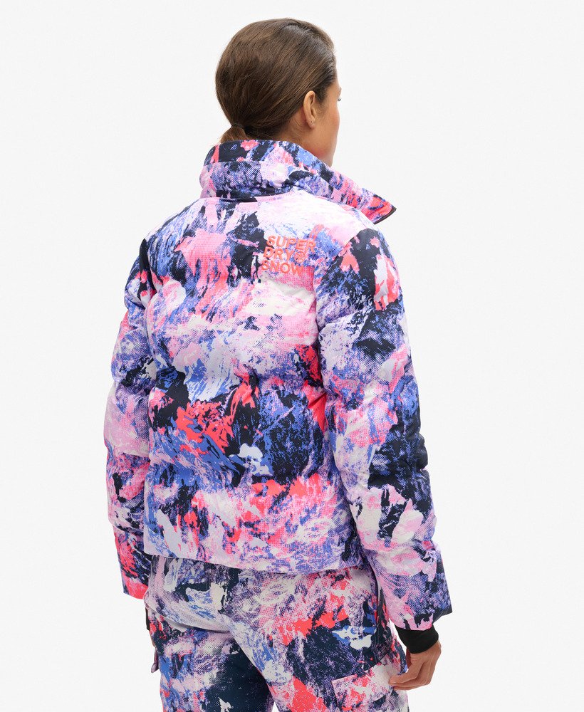 ski boxy puffer jacket in mountain mesh purple
