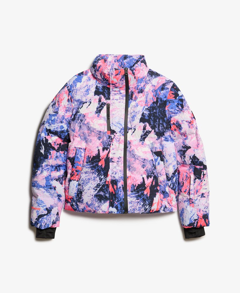 ski boxy puffer jacket in mountain mesh purple