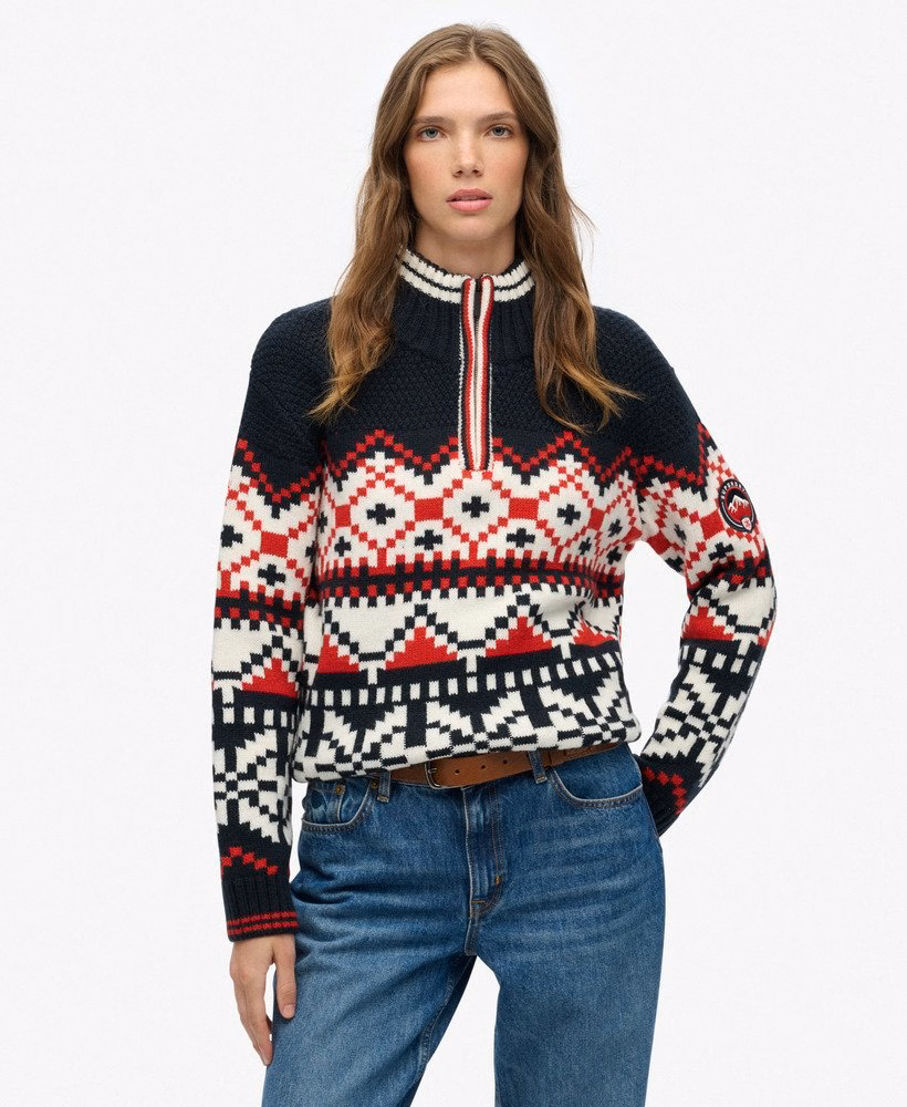 Intarsia trui met halve rits