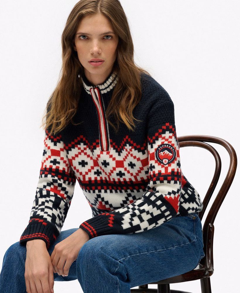 Intarsia trui met halve rits