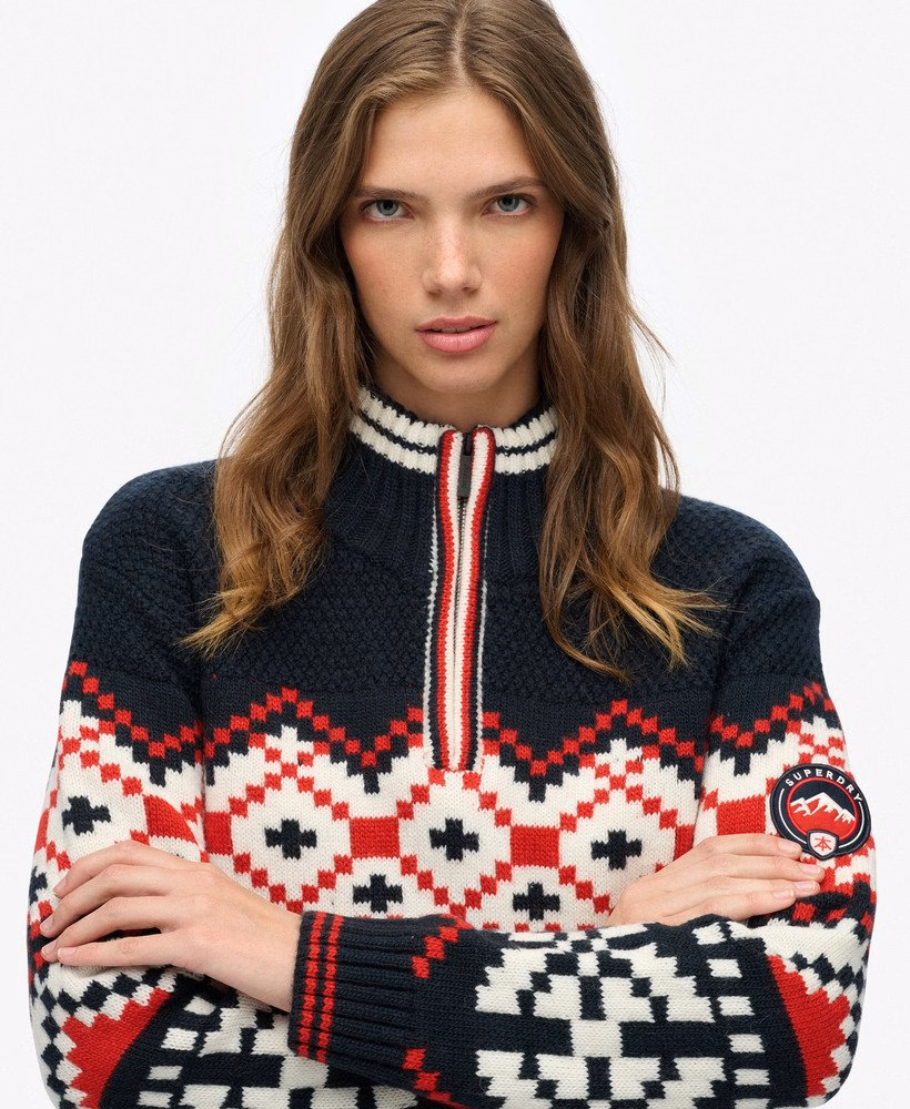 Intarsia trui met halve rits