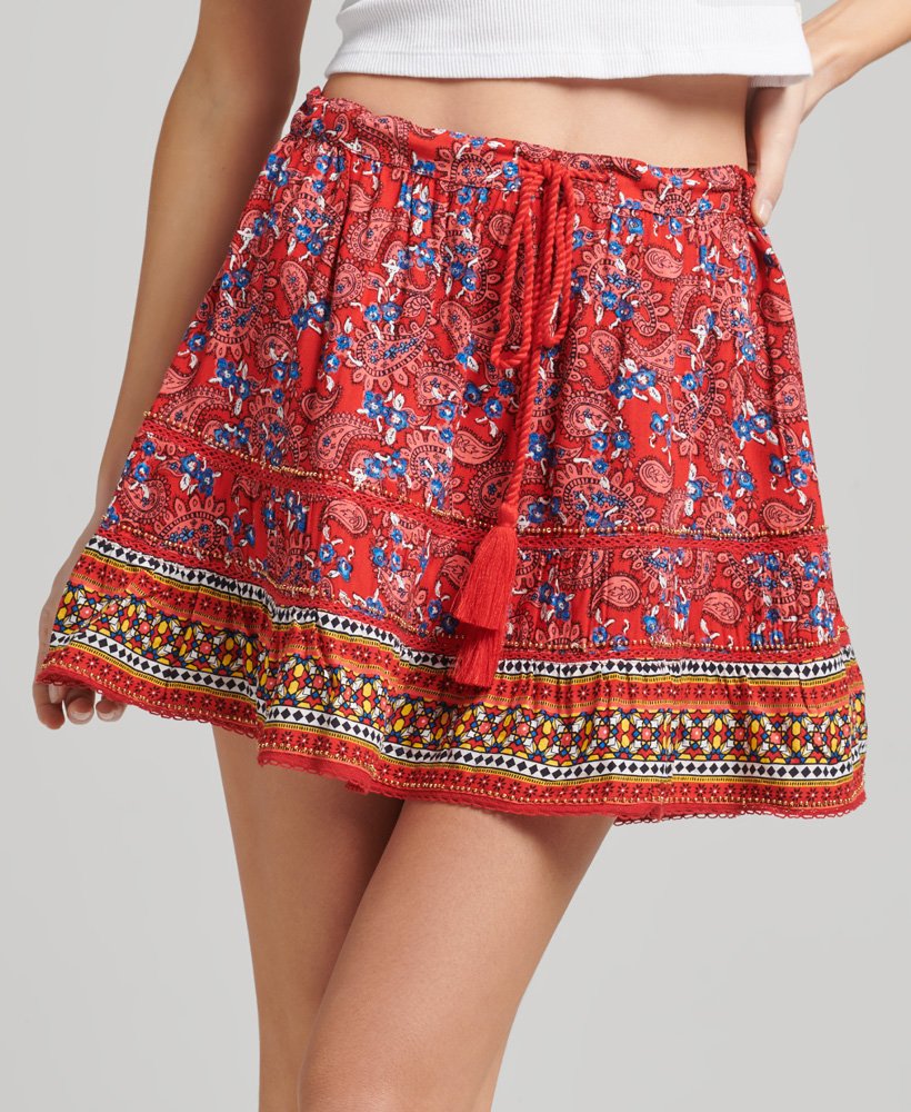 vintage versierde minirok in paisley rood aop