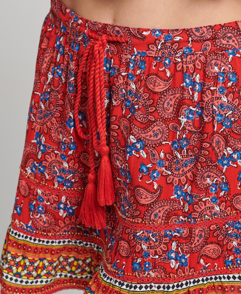 vintage versierde minirok in paisley rood aop