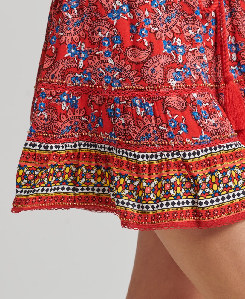 vintage versierde minirok in paisley rood aop