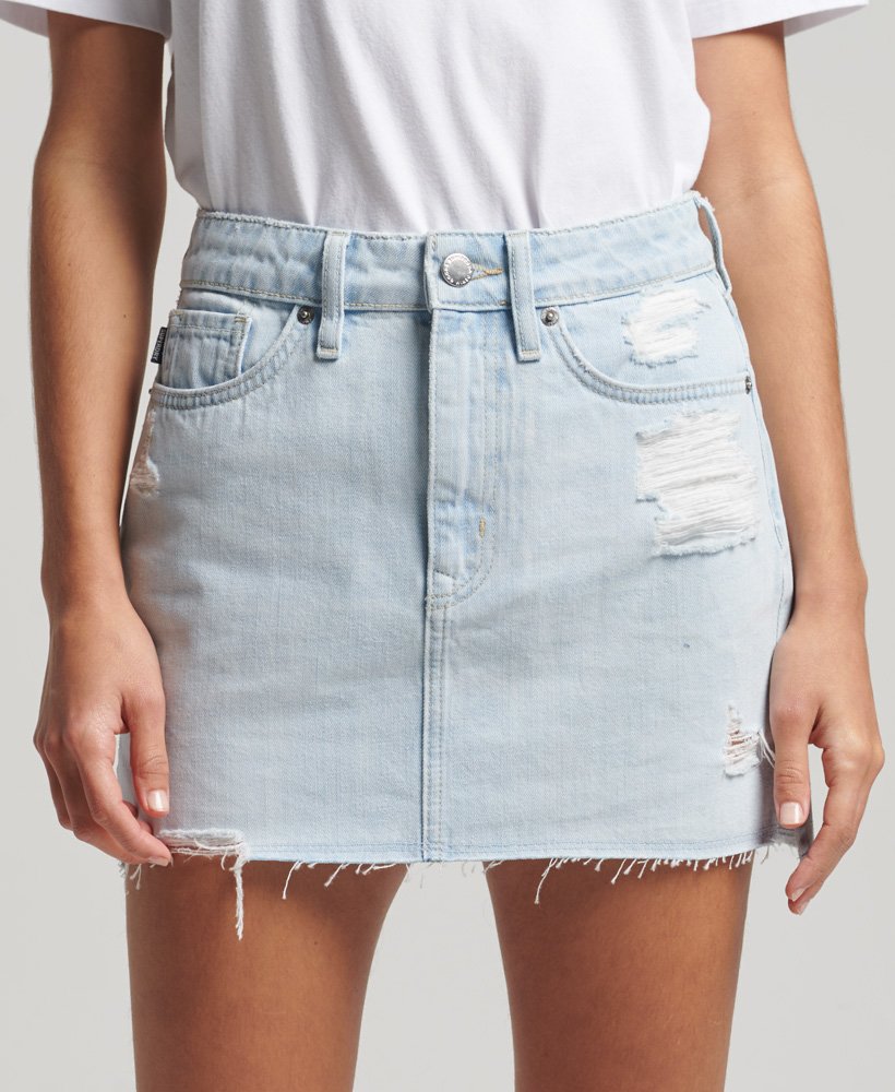 vintage denim minirok in een lichtere indigokleur.