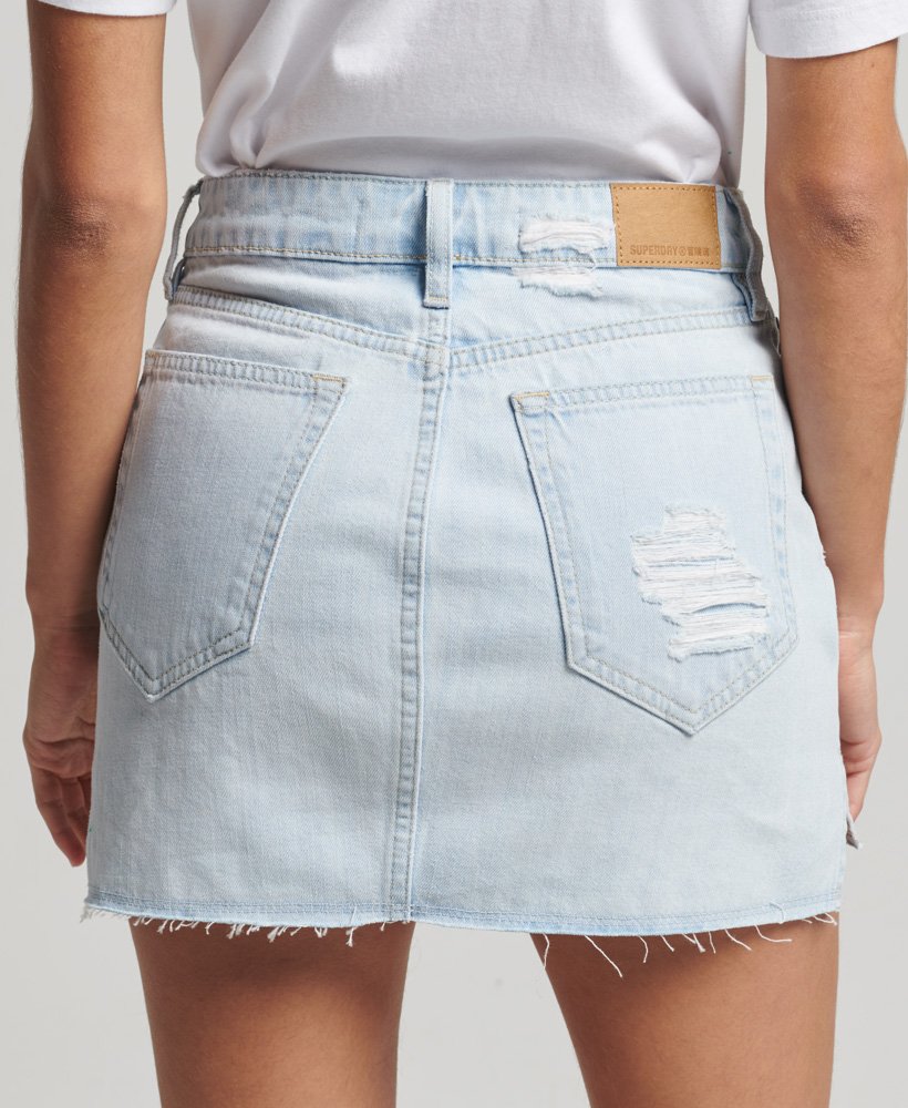 vintage denim minirok in een lichtere indigokleur.