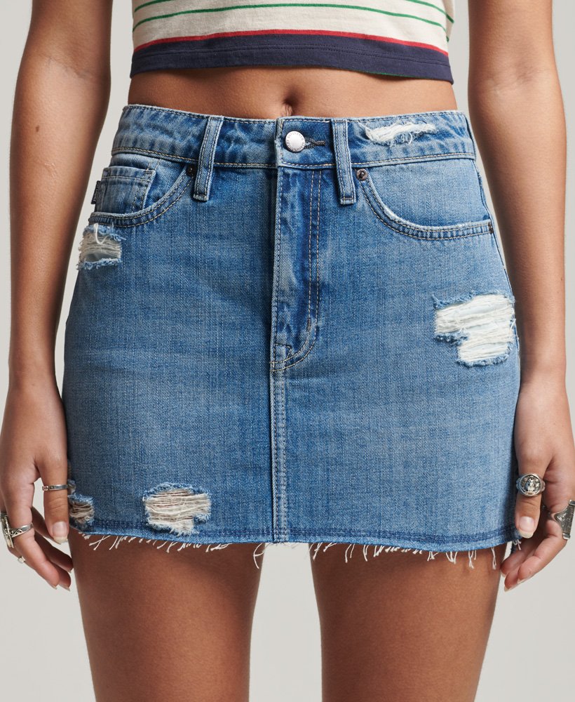 vintage denim minirok in middenblauw gebruikt