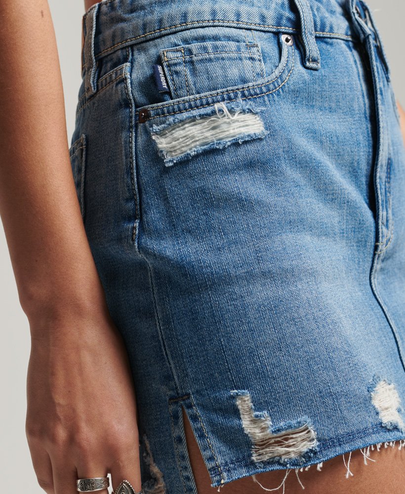 vintage denim minirok in middenblauw gebruikt