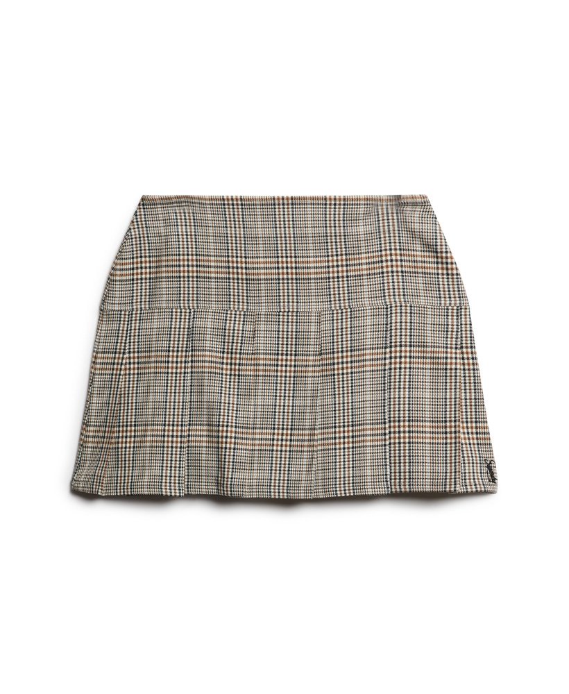 vintage geplooide minirok van tweed in neutrale tweedkleur.