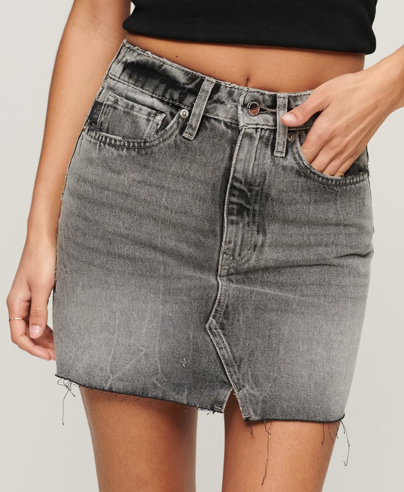vintage denim minirok in zwart marmer