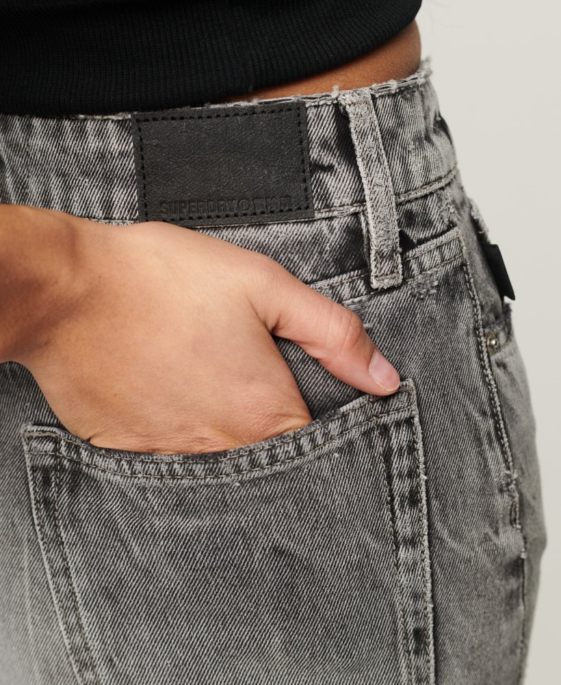 vintage denim minirok in zwart marmer