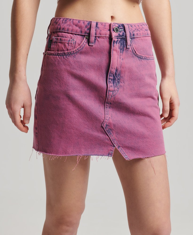 vintage denim minirok in donkerroze marmer