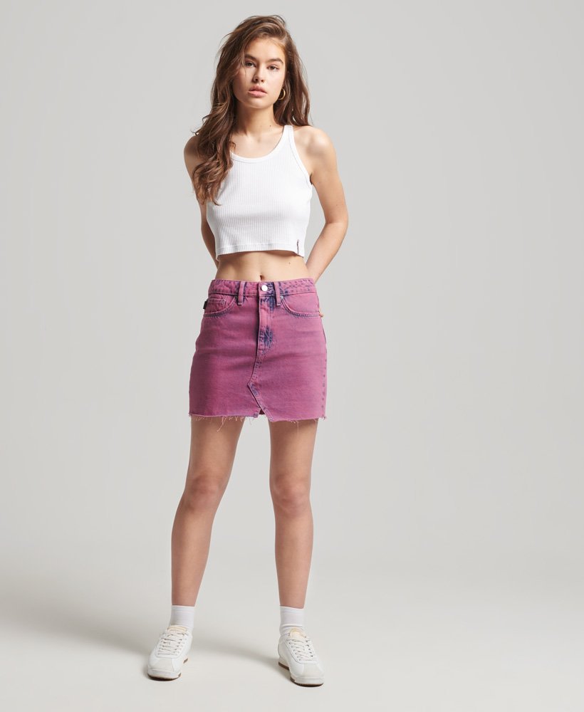 vintage denim minirok in donkerroze marmer
