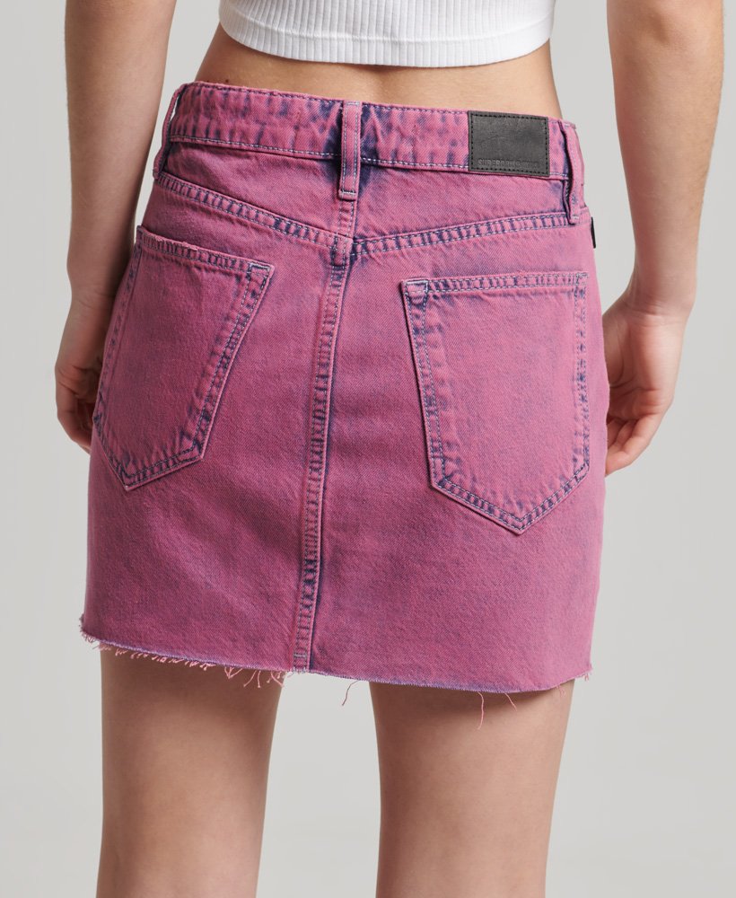 vintage denim minirok in donkerroze marmer