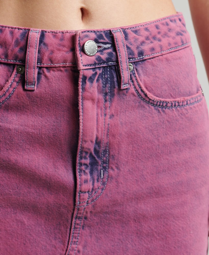 vintage denim minirok in donkerroze marmer