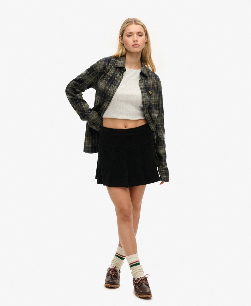 vintage geplooide minirok van corduroy in bison black