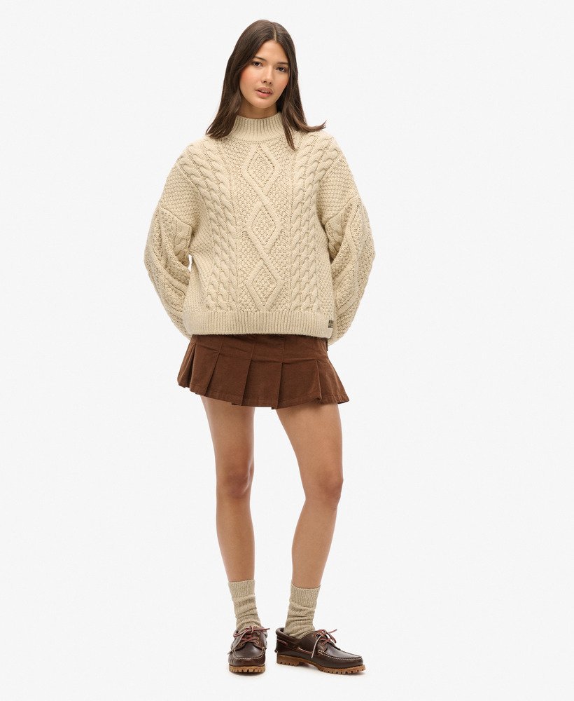 vintage corduroy geplooide minirok in kastanjebruin.