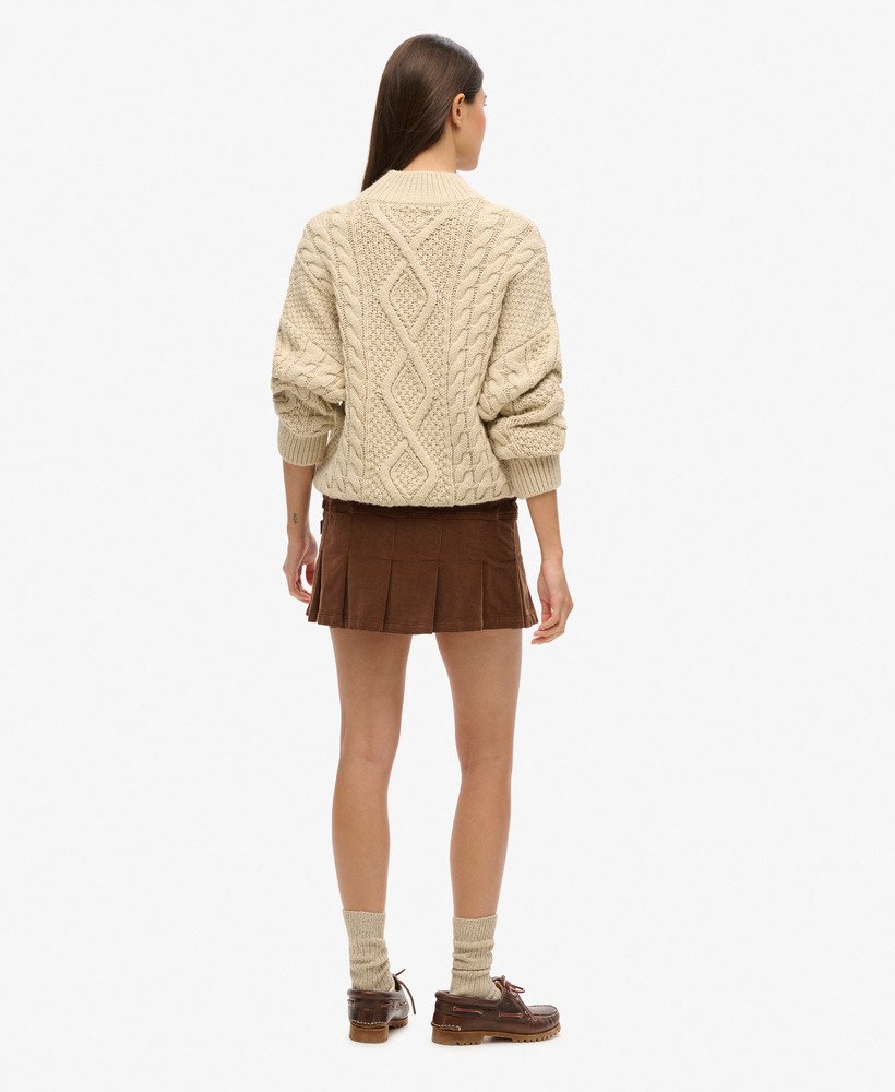 vintage corduroy geplooide minirok in kastanjebruin.