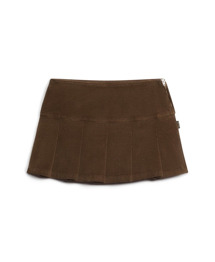 vintage corduroy geplooide minirok in kastanjebruin.