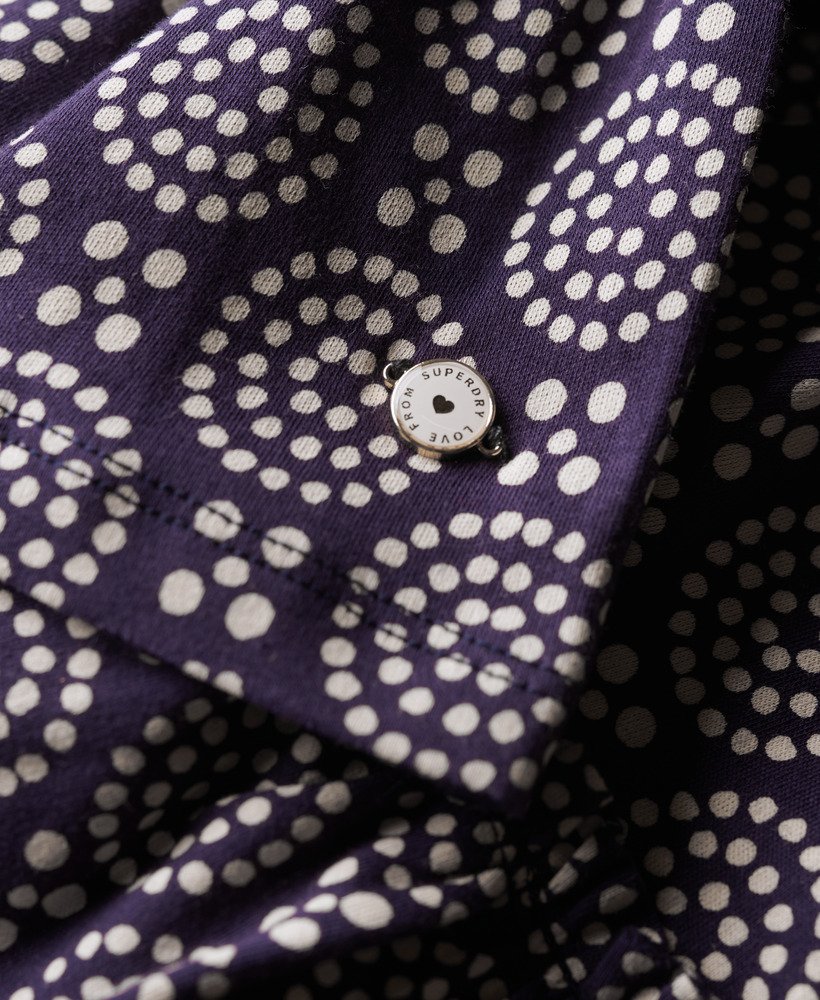 gelaagde jersey minirok in marineblauwe stippen- en bloemenprint