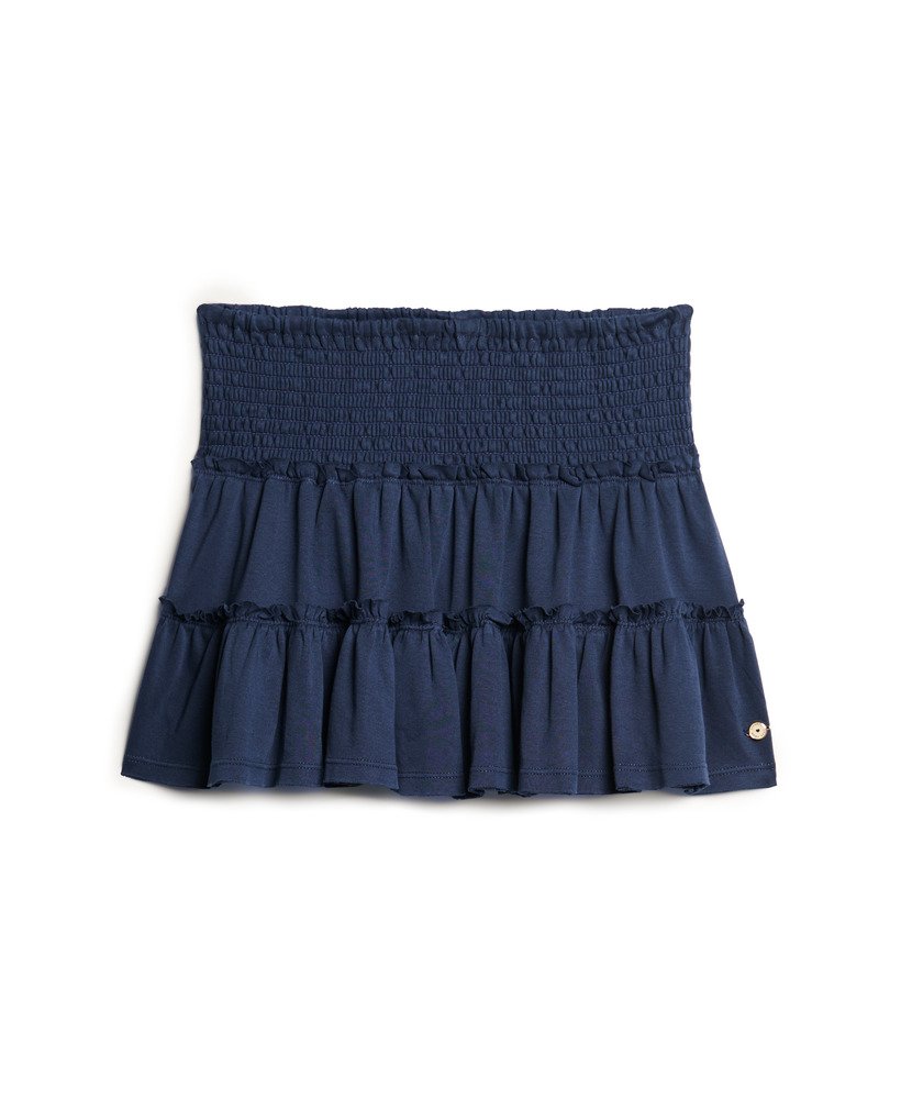 gelaagde jersey minirok in een diepblauwe kleur