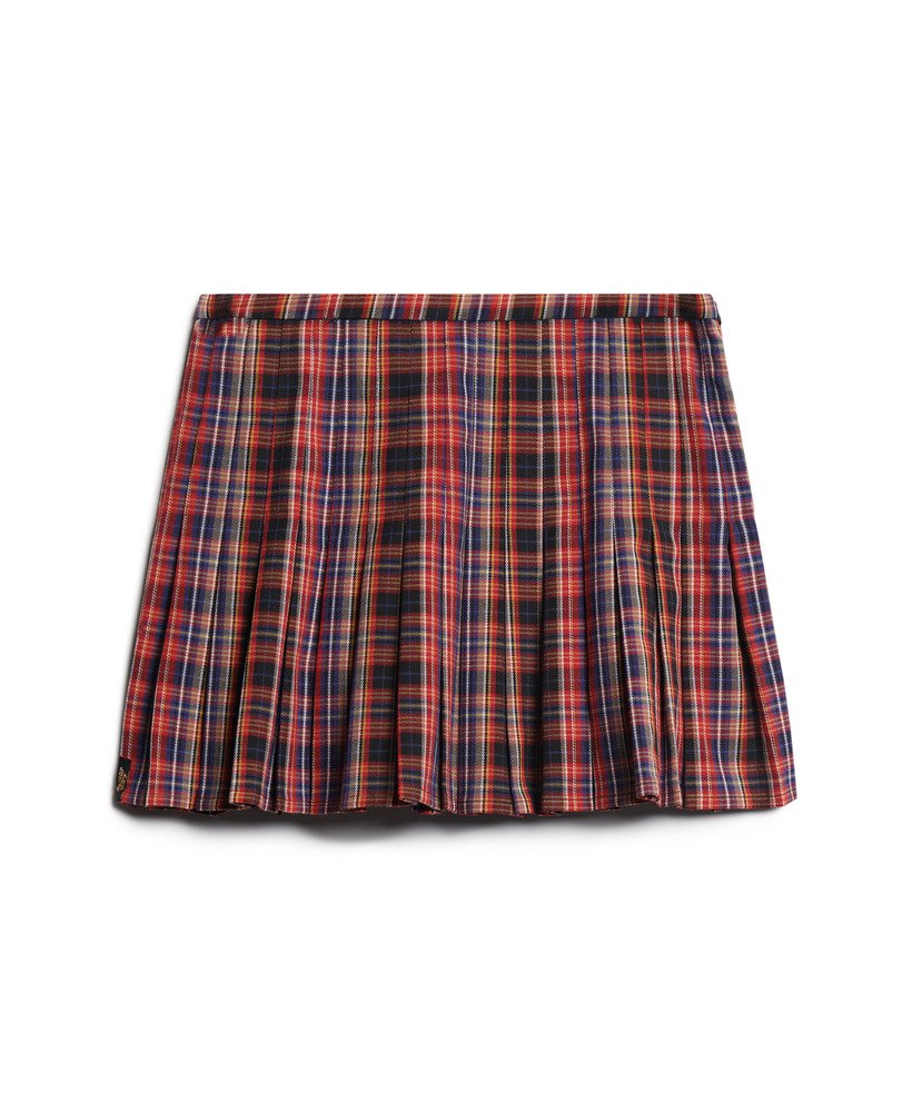 minirokje met middelhoge taille en ruitpatroon in rood blauw en geel.