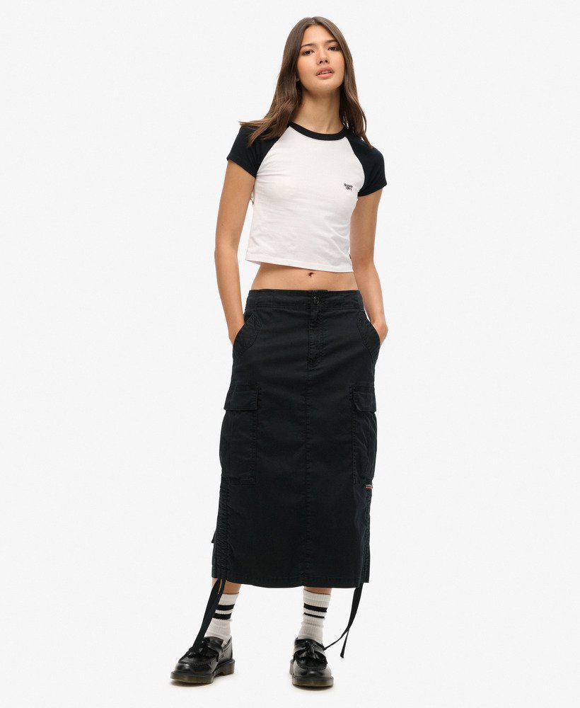 cargo midi rok in gewassen zwart