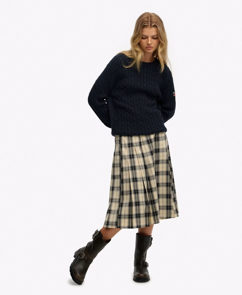 Geruite geplooide midi-rok