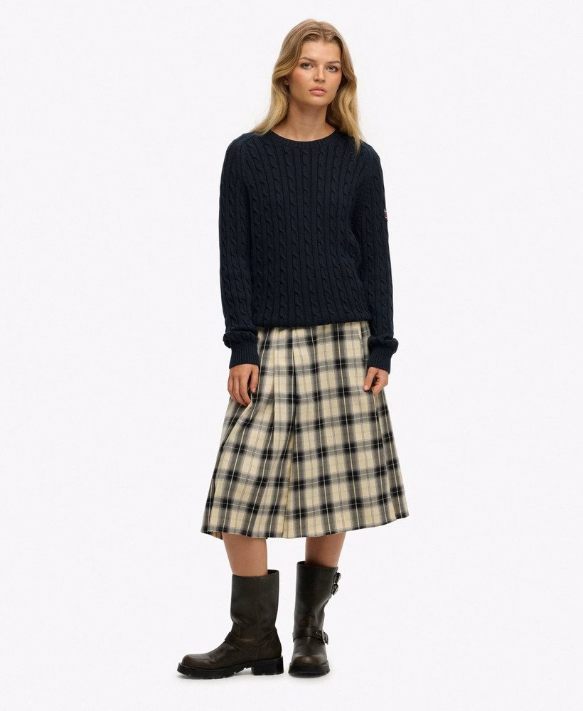 Geruite geplooide midi-rok