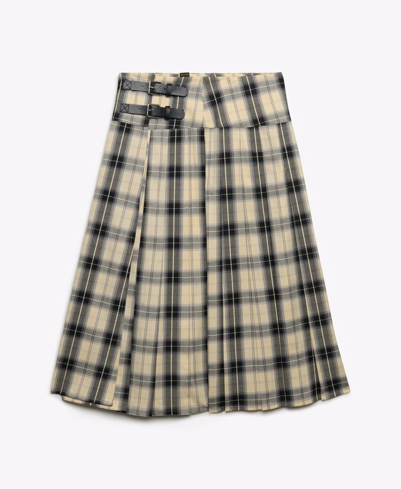 Geruite geplooide midi-rok
