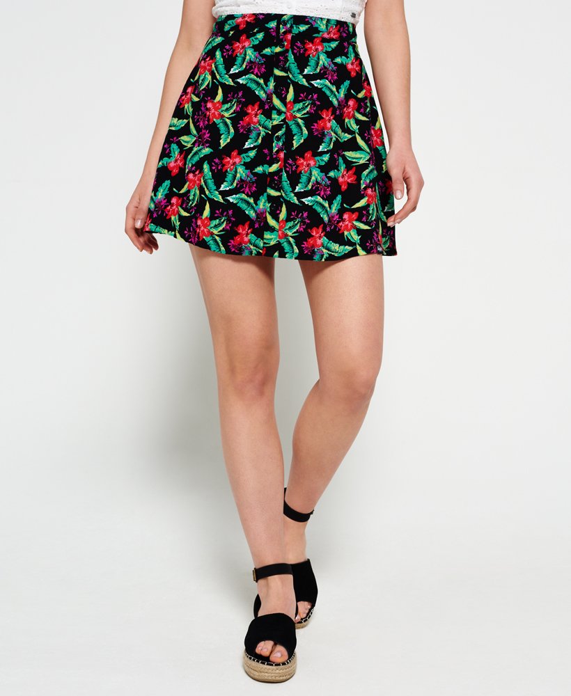 90s maritieme knopenrok in tropische hibiscus