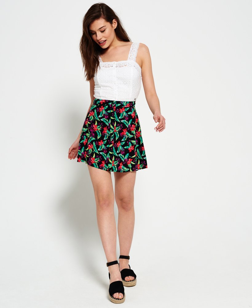90s maritieme knopenrok in tropische hibiscus