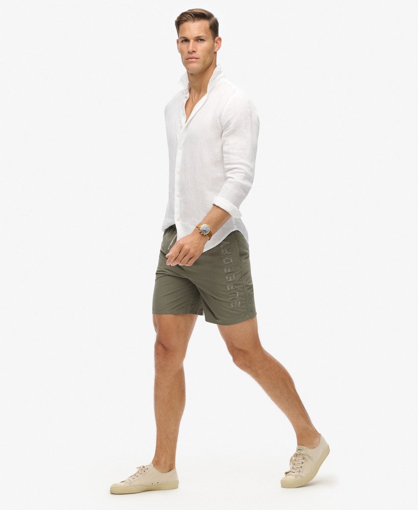 premium geborduurde zwembroek van 43 cm in licht kaki groen