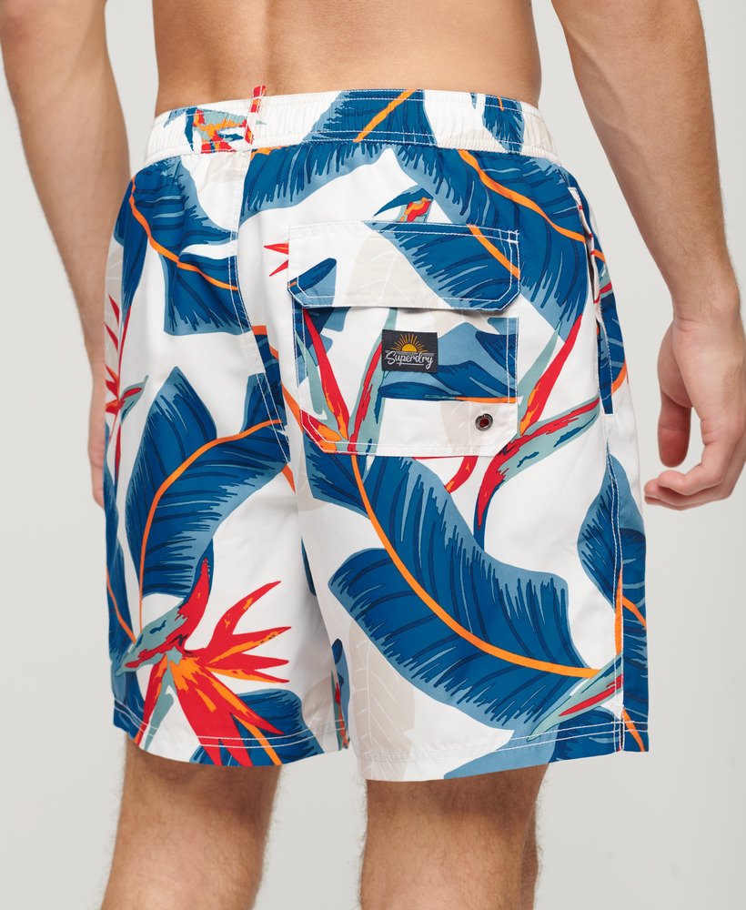 gerecyclede zwembroek met hawaïaanse print van 43 cm in de kleur optic paradise.