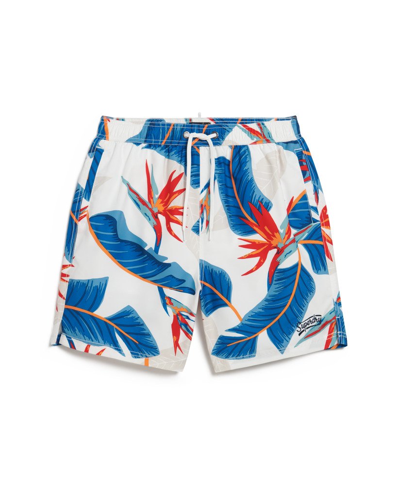 gerecyclede zwembroek met hawaïaanse print van 43 cm in de kleur optic paradise.