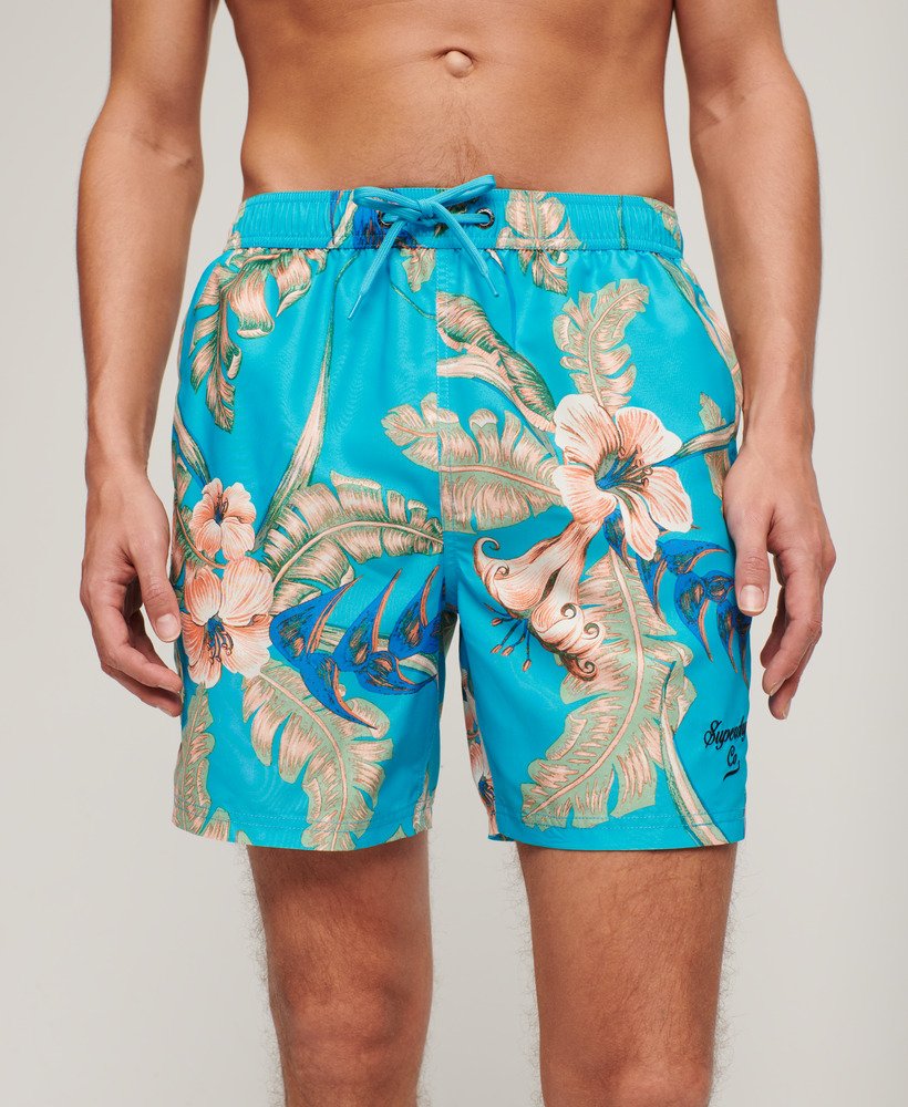 gerecyclede zwembroek met hawaïaanse print 17 inch in eden hawaiian aqua