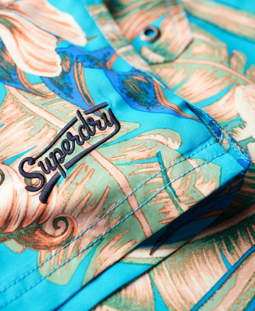 gerecyclede zwembroek met hawaïaanse print 17 inch in eden hawaiian aqua