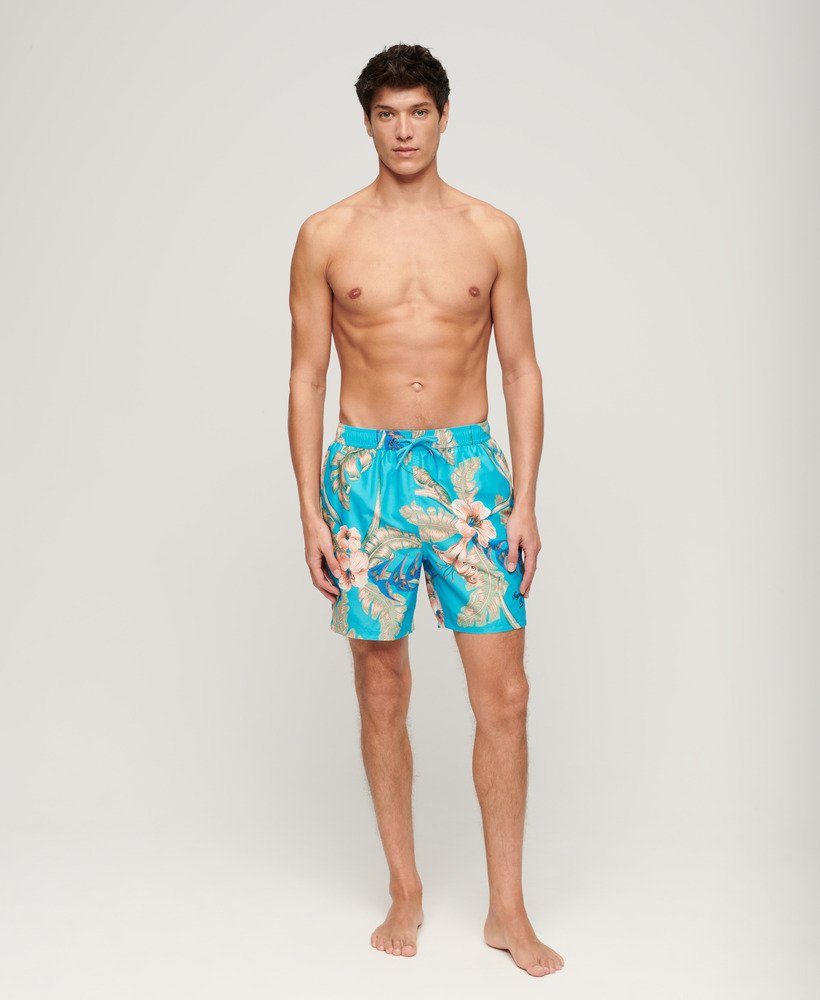 gerecyclede zwembroek met hawaïaanse print 17 inch in eden hawaiian aqua