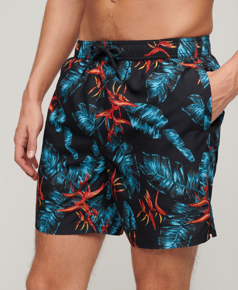 gerecyclede zwembroek met hawaïaanse print van 43 cm in donkerblauw fire