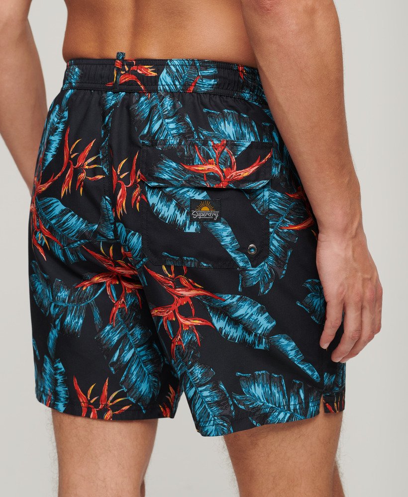 gerecyclede zwembroek met hawaïaanse print van 43 cm in donkerblauw fire