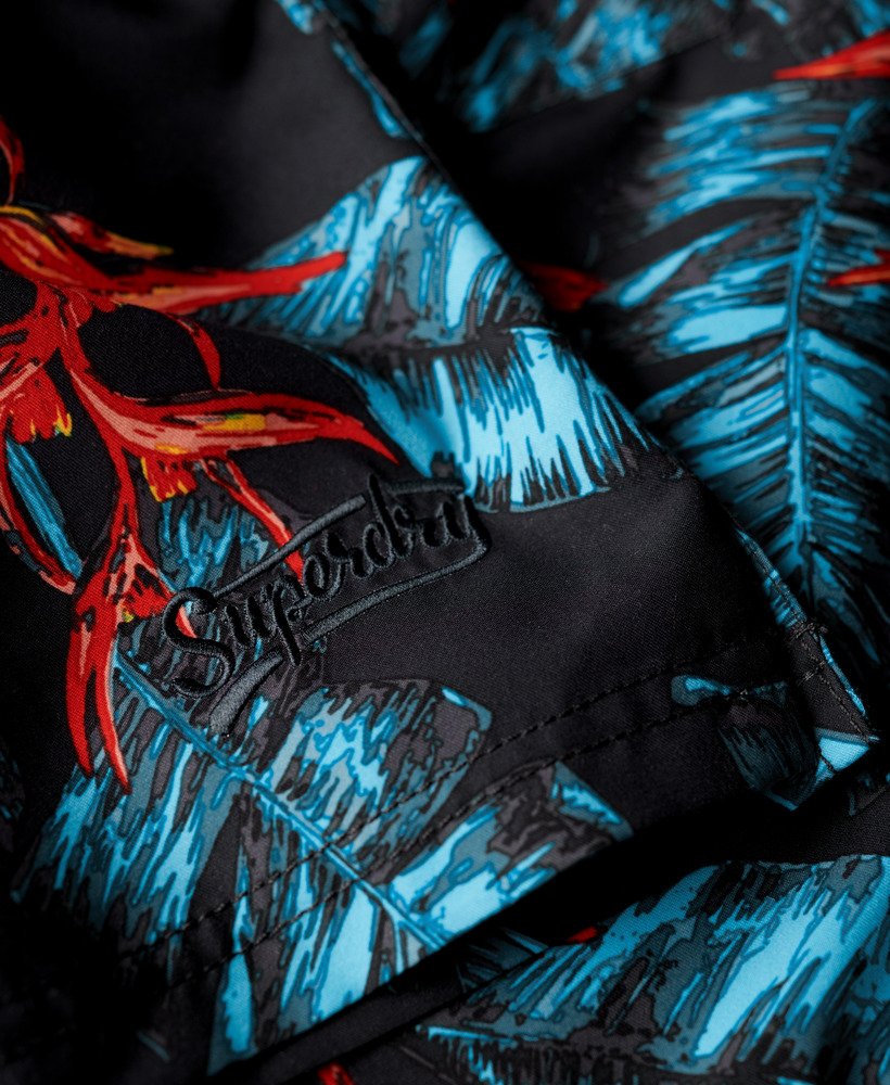 gerecyclede zwembroek met hawaïaanse print van 43 cm in donkerblauw fire