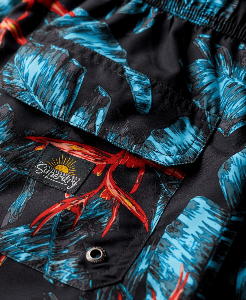 gerecyclede zwembroek met hawaïaanse print van 43 cm in donkerblauw fire