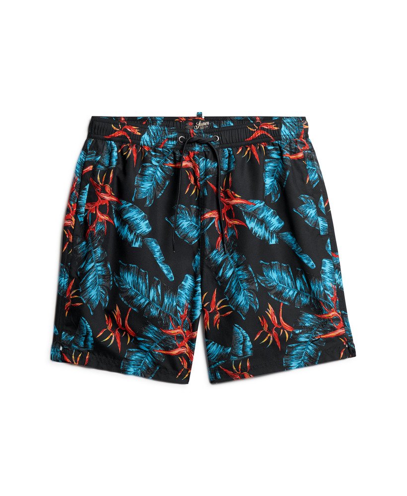 gerecyclede zwembroek met hawaïaanse print van 43 cm in donkerblauw fire