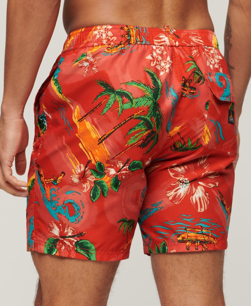 gerecyclede zwembroek met hawaïaanse print van 43 cm in waikiki-rood.